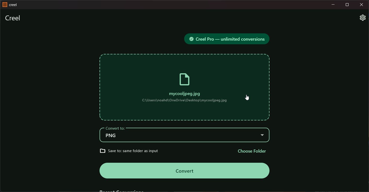 Creel main conversion screen